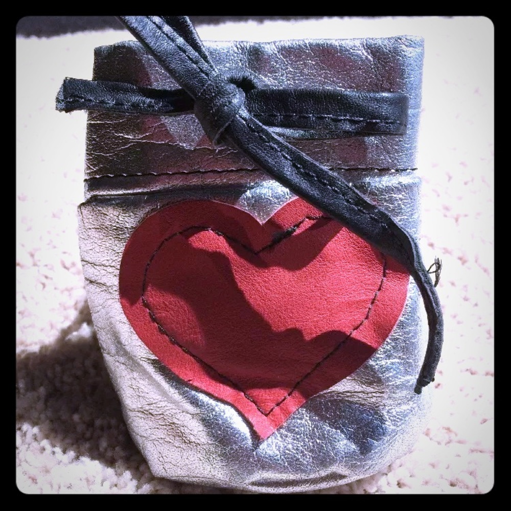 Gothic Leather Satchel Heart Drawstring Handmade
